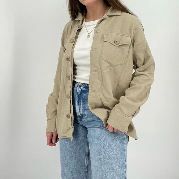 boho minimalist oatmeal jacket button down lightweight size s - Picture 5 of 10